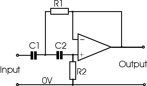 Operational amplifier two pole high pass filter