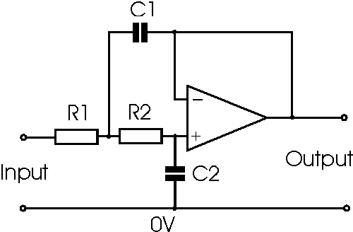 Operational amplifier two pole low pass filter