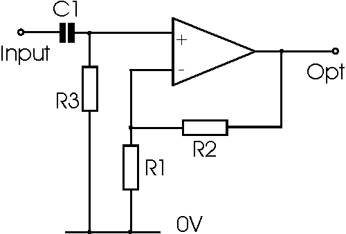 Non-inverting operational amplifier circuit with capacitor coupled input