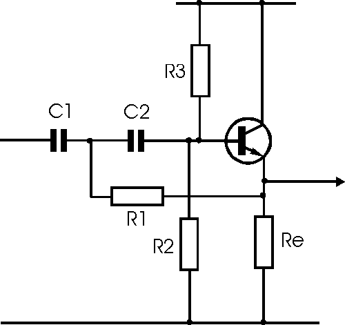 Transistor active high pass filter circuit