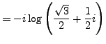 $\displaystyle = -i \log \left(\frac{\sqrt{3}}{2} + \frac 12 i \right)$